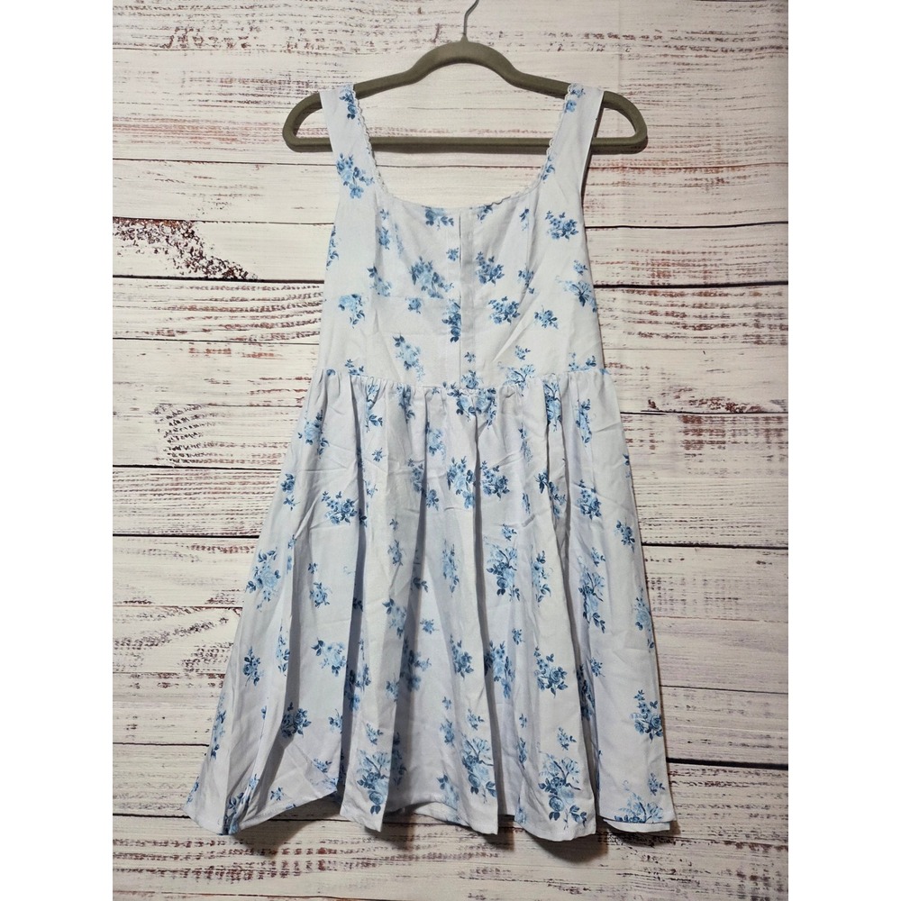 Rihoas Blue Floral Lace Trim Square Neck Fit & Flare Mini Dress Small NWT